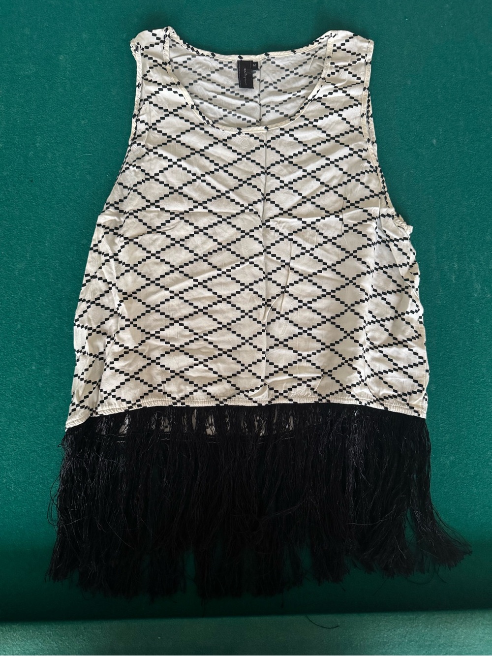Black & White Diamond Print Fringe blouse